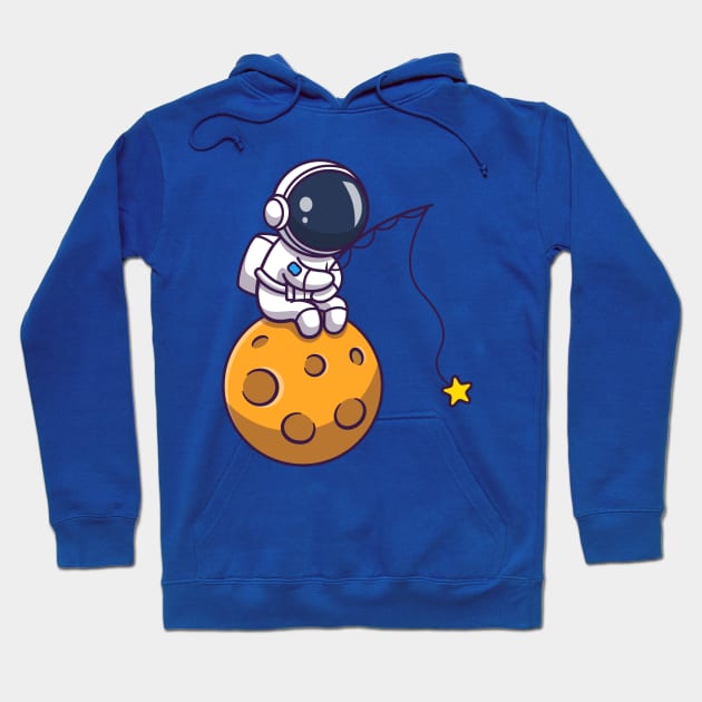 Cute Astronaut Fishing Star On Moon Cartoon Hoodie by Catalyst Labs